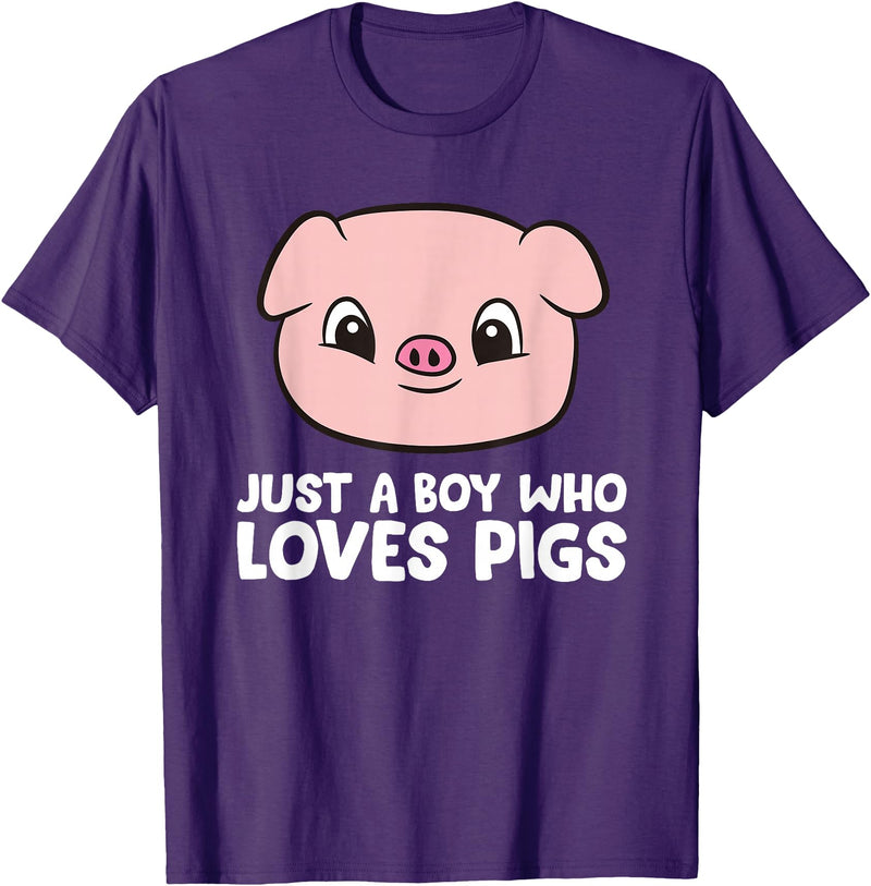 Funny Pigs Gifts And Pig Farmer Apparels Pig Farmer Boy Just a Boy Who Loves Pigs T-Shirt - Purple