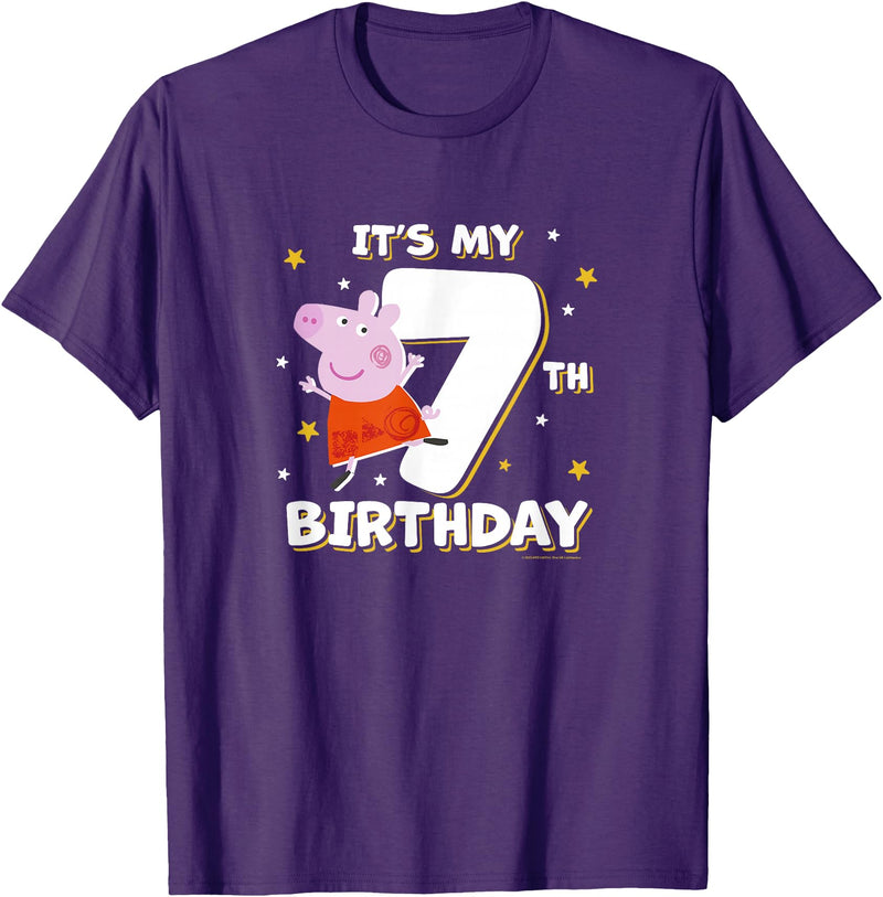 Peppa Pig It's My 7th Birthday Holiday Stars Celebration T-Shirt - Purple