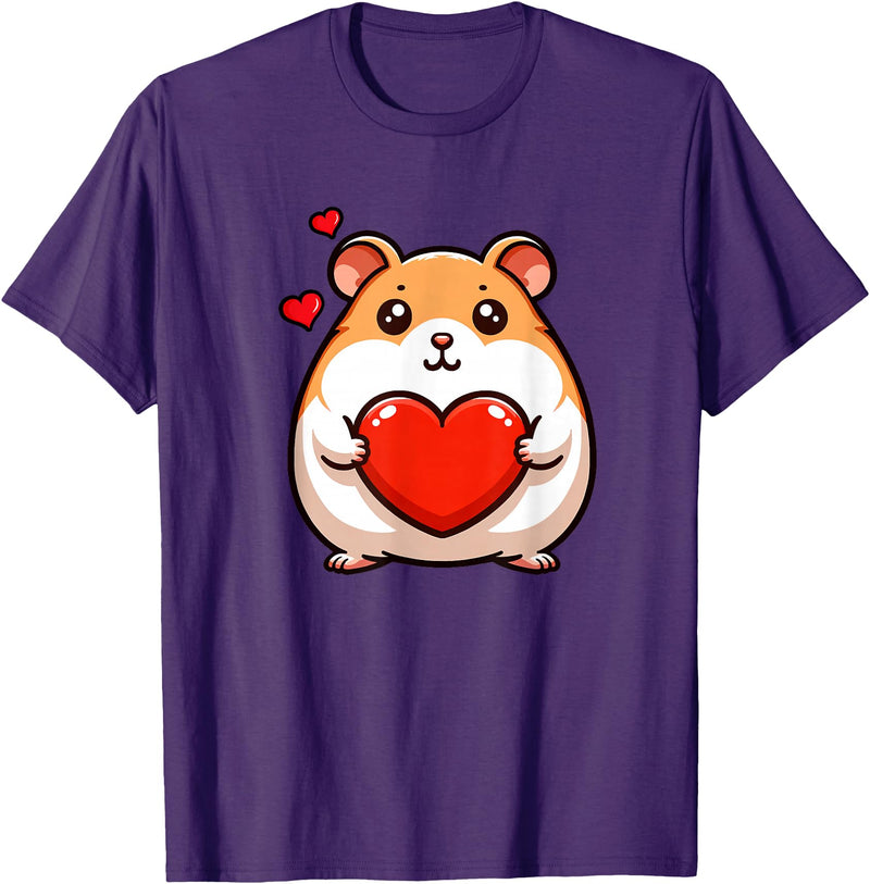 Cute Hamster Funny Valentines Heart Lover Men Women Kids T-Shirt - Purple