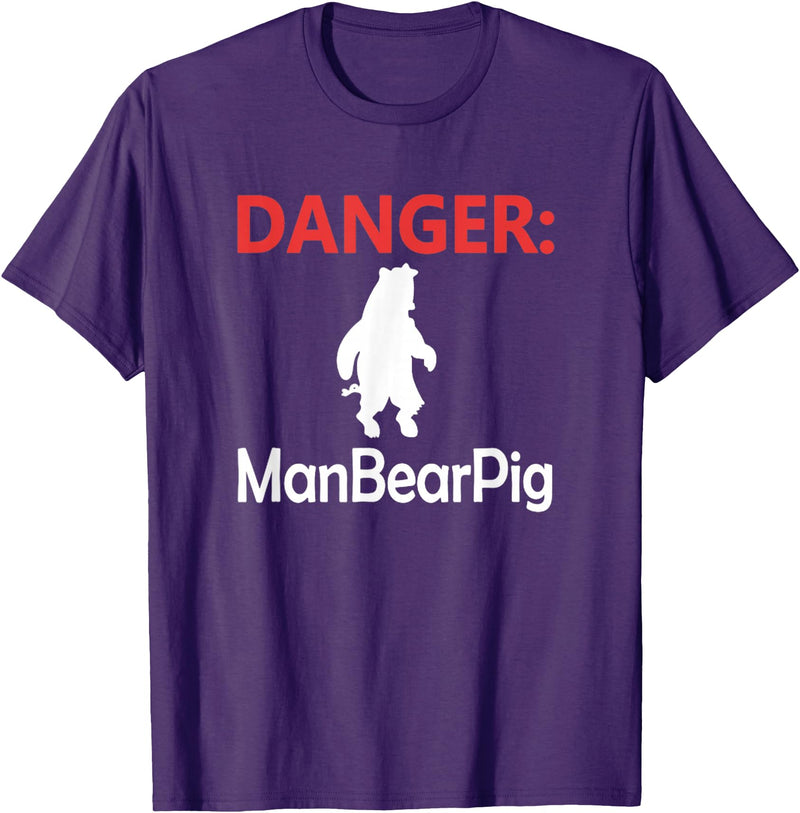 Funny Tees Danger Man Bear Pig T-Shirt - Purple
