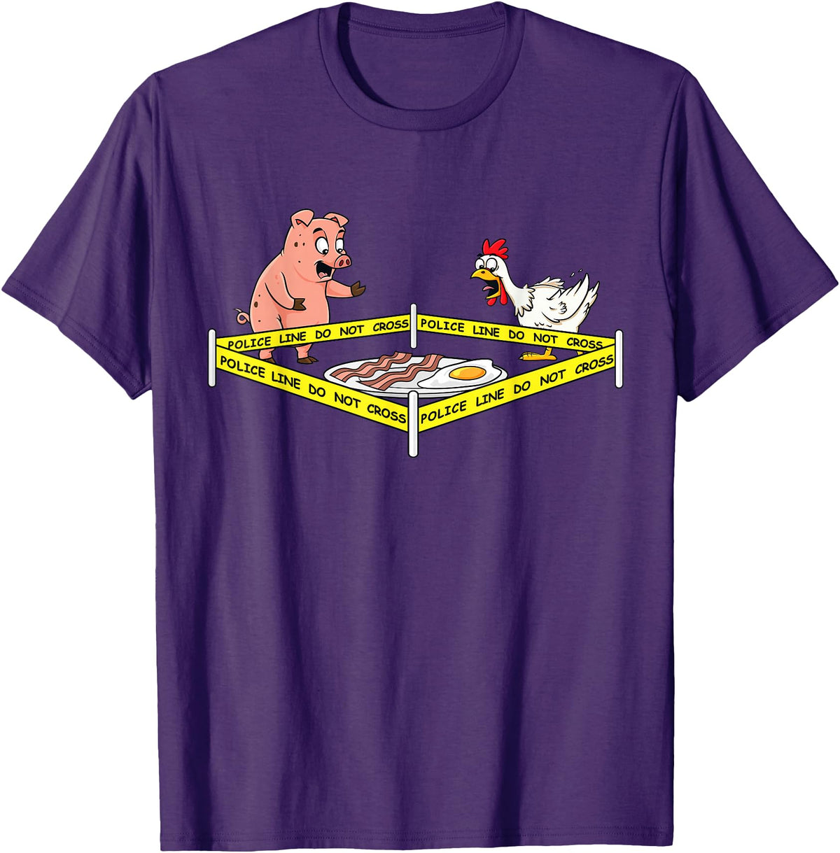 Mr Ben Thanksgiving Police Line Do Not Cross Pig and Chicken Funny Food T-Shirt - Purple