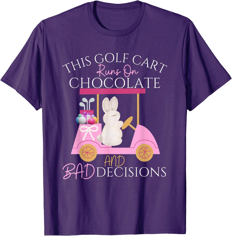 Golf Golfer Easter Eggs Bunny Rabbit Golf Cart Matching T-Shirt in Purple