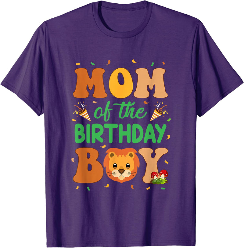 Mom Birthday Boy Family Matching Lion Mom of The Birthday Boy Lion Family Party Decorations T-Shirt - Purple