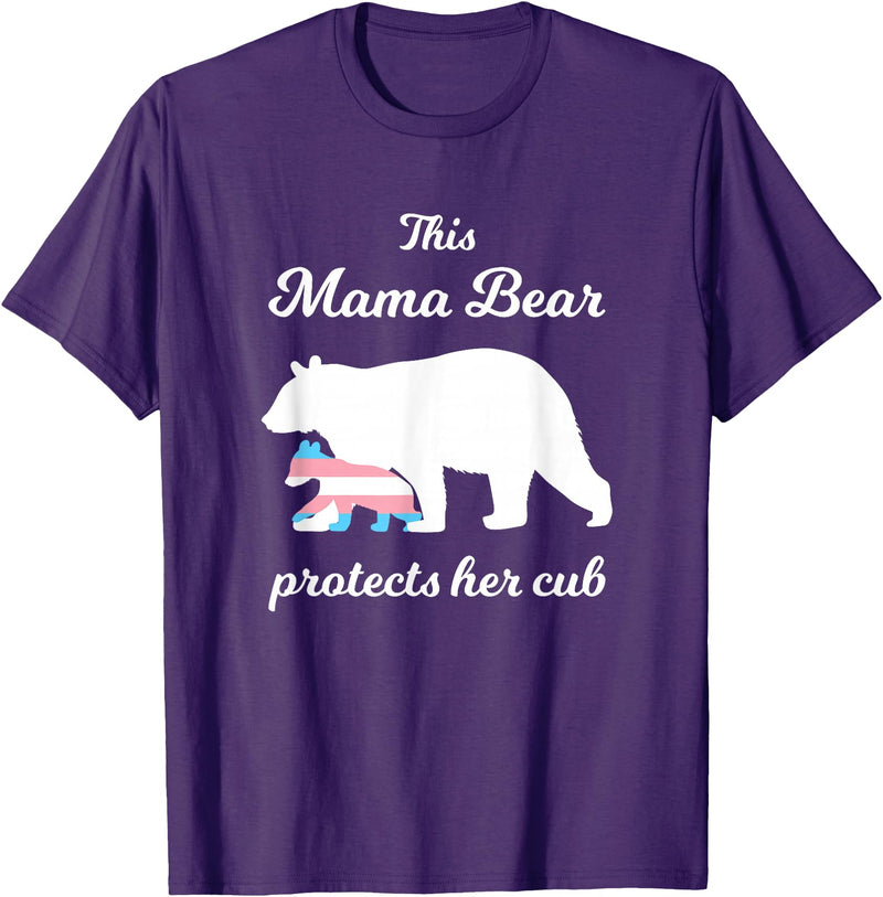 Transgender Child Mama Bear LGBT Mama Bear Protects Her Cub Transgender LGBT Trans Pride T-Shirt - Purple