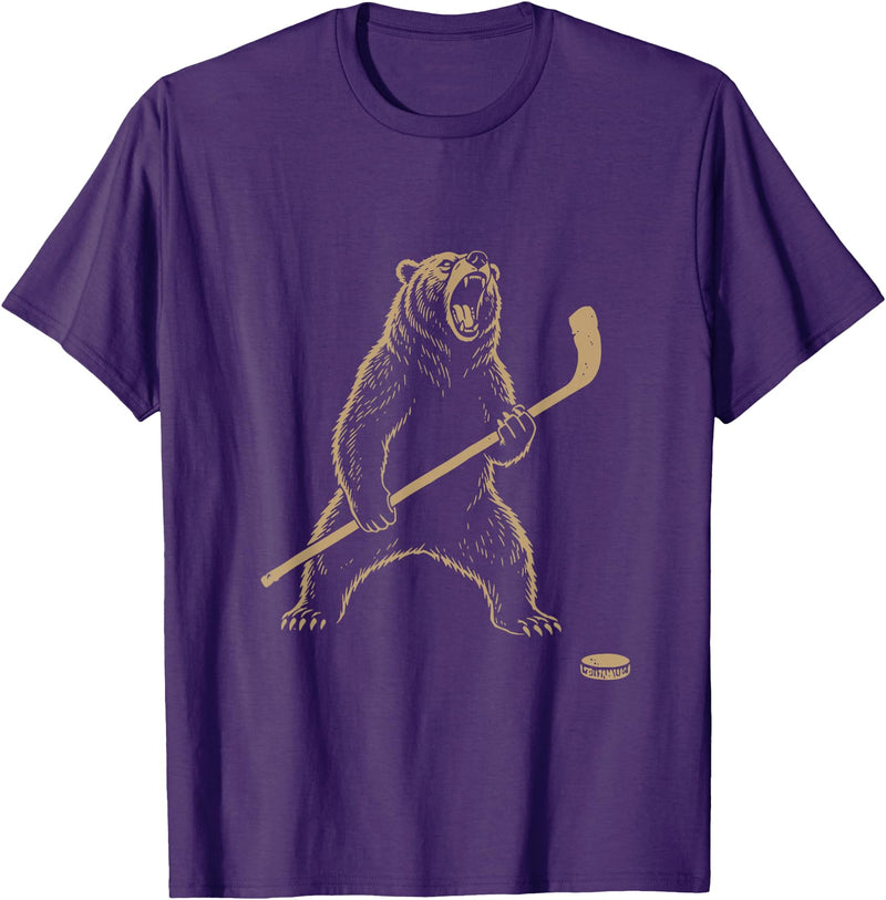 Funny Polar Bear Hockey Player Fans Ice Lover Funny Polar Bear Playing Ice Hockey Sports Lover Player T-Shirt - Purple