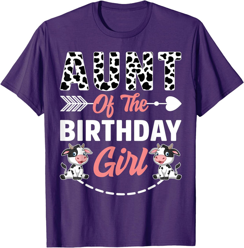 Funny Cow Birthday Family Matching Tee Aunt Of The Birthday Girl Cow Birthday Farm Animal T-Shirt - Purple