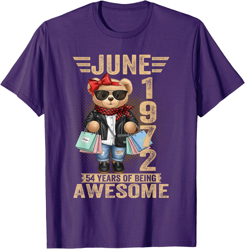 June Cute Teddy Bear birthday gifts for women 54 Year Old June 1972 Teddy Bear 54th Birthday Women T-Shirt - Purple