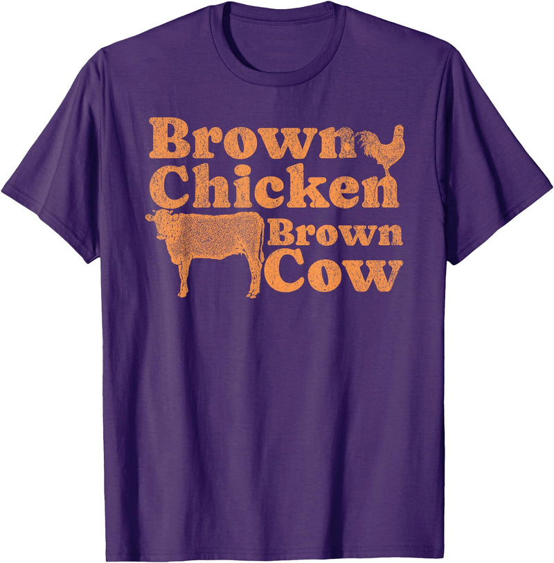 Funny Brown Chicken Brown Cow T-shirt 1970s Music Bow Chicka Wow Wow Joke Brown Chicken Brown Cow T-Shirt - Purple