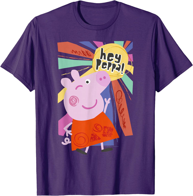 Peppa Pig Hey Peppa Colorful Sunshine Striking Pose Portrait T-Shirt - Purple