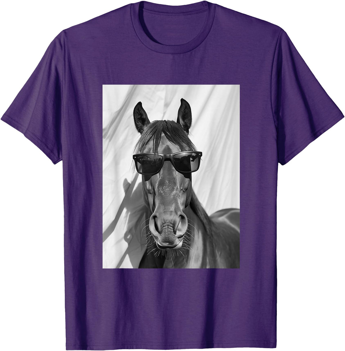 Funny Animal Photography Clothing Co. Cute Horse with Sunglasses Farm Animal Photo Booth T-Shirt - Purple