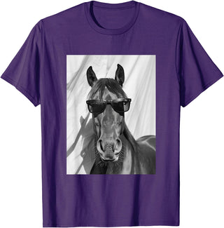 Funny Animal Photography Clothing Co. Cute Horse with Sunglasses Farm Animal Photo Booth T-Shirt - Purple