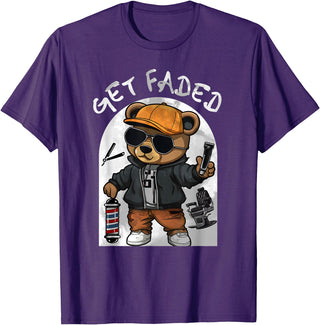 Black Barbershop African American Barber Designs Get Faded Hip Hop Teddy Bear Barber Streetwear Fade Haircut T-Shirt - Purple