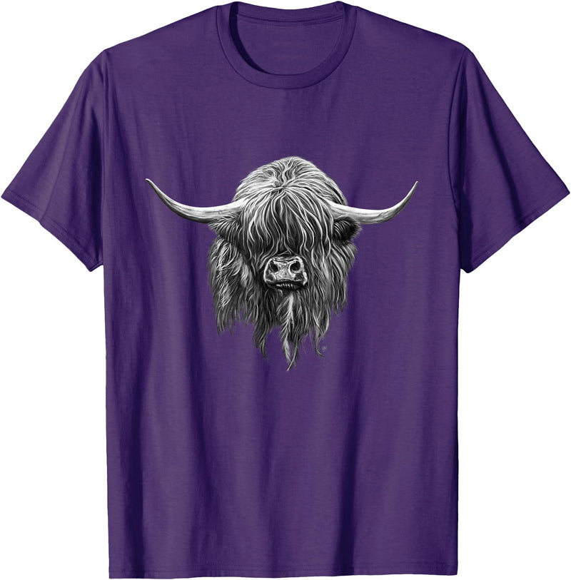 Scottish Highland Cows by brodyquixote Hamish The Scottish Highland Cow Portrait T-Shirt - Purple