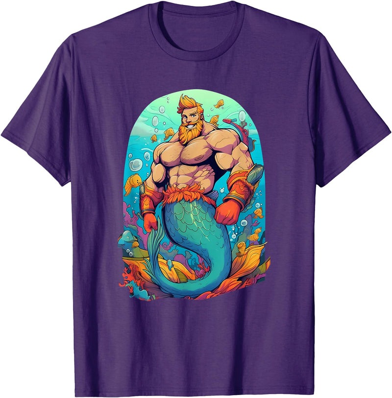 Gay Pride Merman Bear Muscle Daddy Hunk Mermaid LGBTQ Transgender Gay Muscle Dad Bear Mermaid Gay Merman T-Shirt - Purple