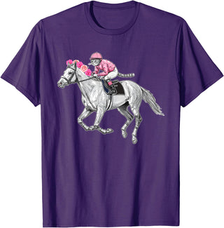 Racehorse and Cat Racer Derby Horse Racing Cat Jockey Funny Race Equestrian Humor T-Shirt - Purple