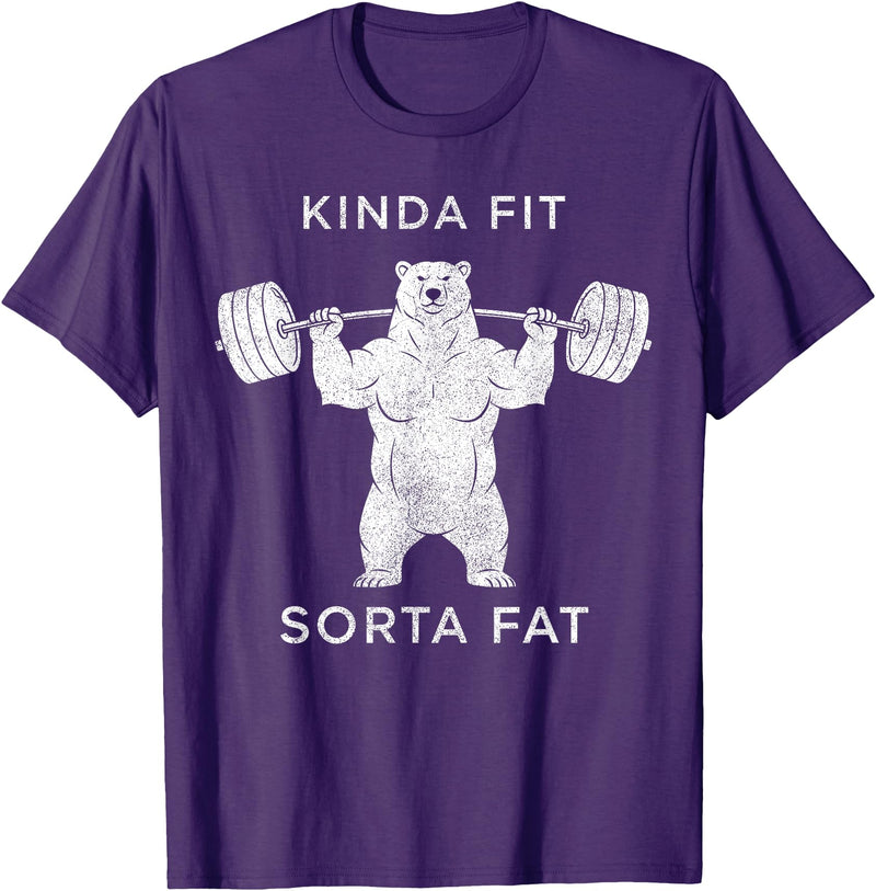 Polar Bear Funny Gym Guy Gifts Powerlifting Fat Guy Shirt, for Men Kinda Fit Sorta Fat Bear T-Shirt - Purple