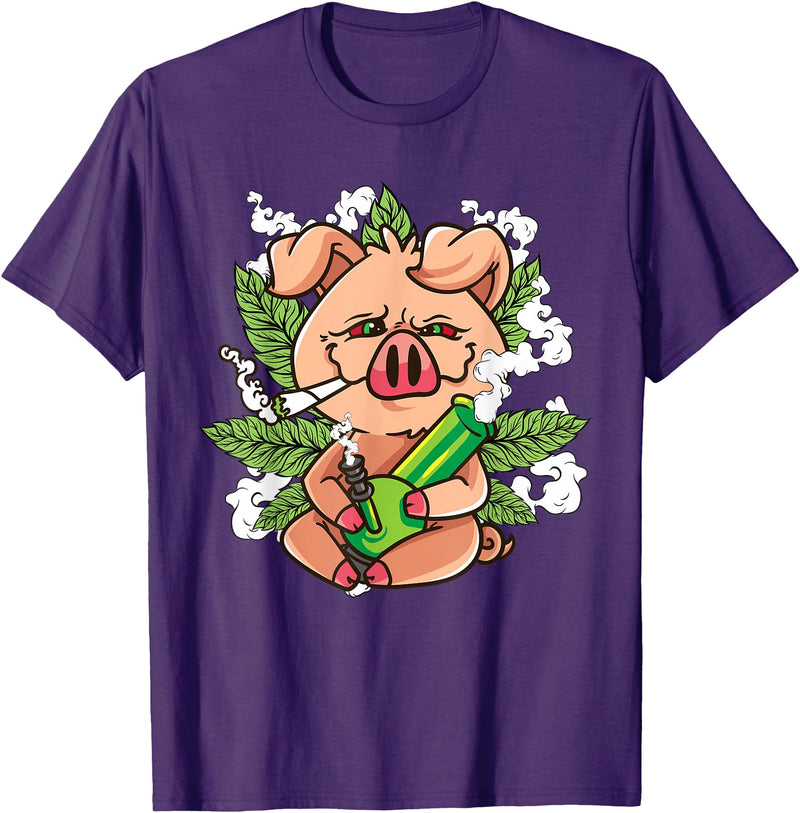 Weed Lover Gifts Funny Pot Smoker Gifts Pig Lover Pig Smoking Joint Holding Weed Bong Pig Marijuana T-Shirt - Purple