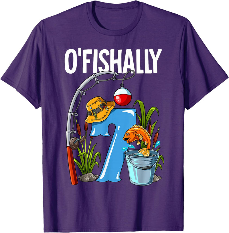 Fishing Theme Birthday Gifts O'fishally 7 Years Old 7th Birthday Fishing T-Shirt - Purple