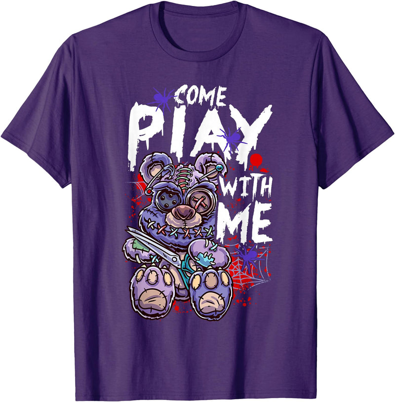 Halloween Gifts & Halloween Shirts by NLTS Scary Killer Teddy Bear Pastel Goth Style Creepy Kawaii T-Shirt - Purple