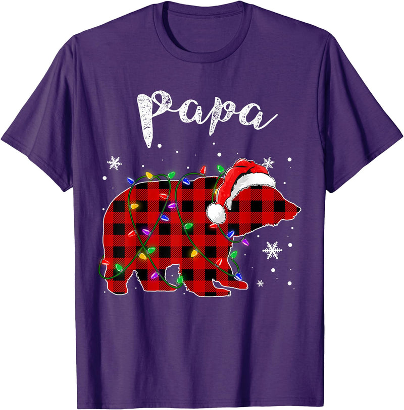Red Plaid Papa Bear Buffalo Matching Family Pajama Christmas T-Shirt - Purple
