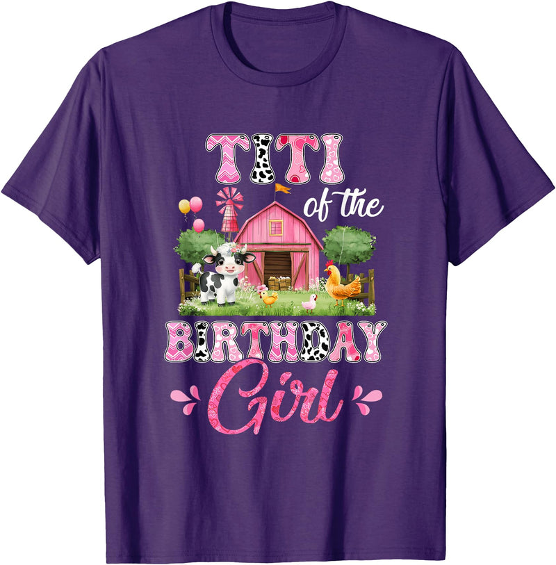 Cow First Birthday Girl Family Titi Of The Birthday Girl 1St Birthday Cow Farm Family T-Shirt - Purple