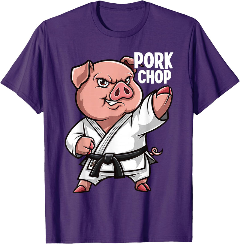 Pig Lover Gift Co. Pig Karate Pork Chop Funny Hog Swine Pun Men Boys Kids Women T-Shirt - Purple