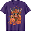 Scottish Farm Matching Mom Daughter Highland Cow Highland Cow Mama Mom Baby Calf Daughter Floral Mothers Day T-Shirt - Purple