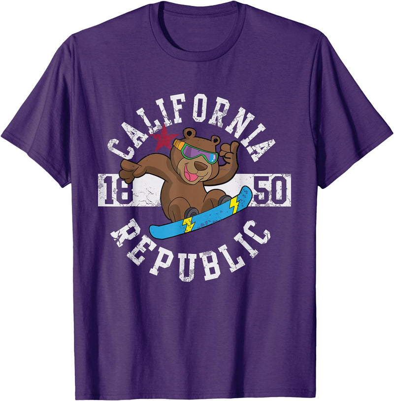 California Gift Kids Boys Girls Men Women Mom Dad California Republic Bear Snowboarder Snowboarding Snowboard T-Shirt - Purple