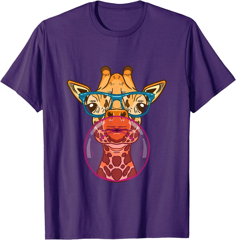 BoredKoalas Giraffe Giraffe Glases Bubblegum Funny Animal Chewing Gum Girls T-Shirt - Purple