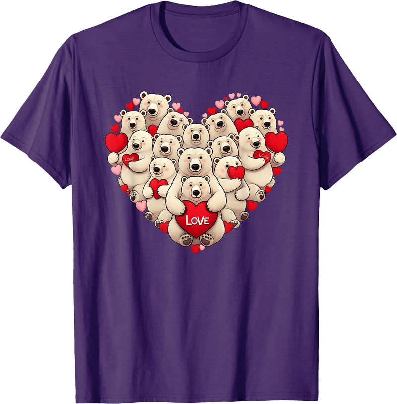 Cute Polar Bear Lovers Valentine Costume Women Men Funny Polar Bear Heart Valentine Polar Bear Womens Mens Kids T-Shirt - Purple