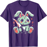Creepy Cute Bunny Rabbit Alt Goth Grunge Horror Aesthetic T-Shirt (Black) in Purple
