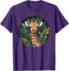 Nature Wildlife Giraffe Safari Jungle Giraffe With Tropical Jungle Leaves T-Shirt - Purple