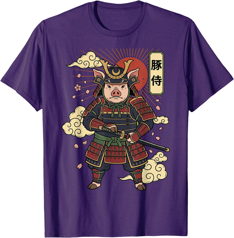 Samurai Pig Anime Japan Pig Samurai Japanese Warrior T-Shirt - Purple