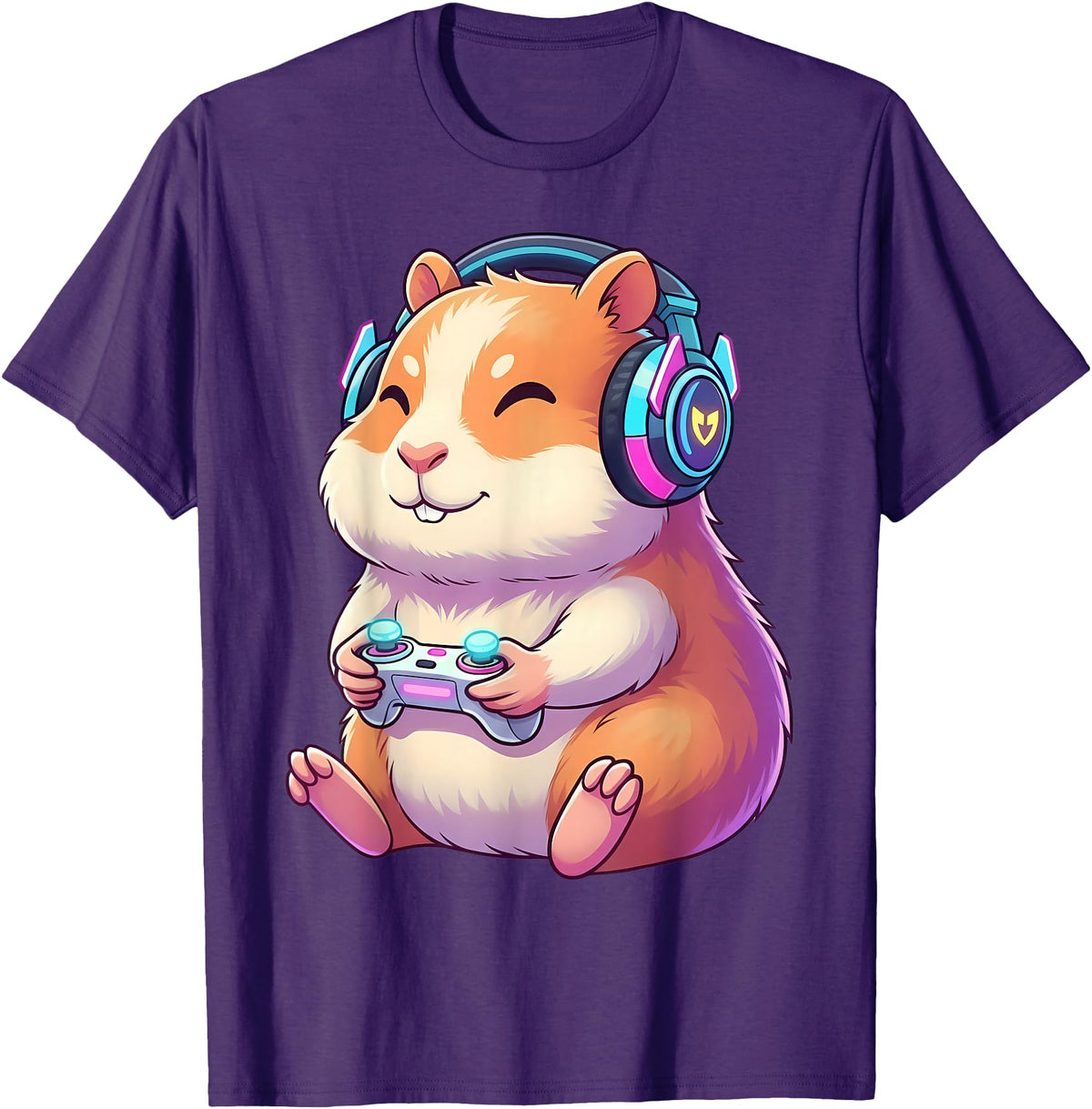 Funny Cute Hamster Gamer Adorable Video Game Animal Design T-Shirt - Purple