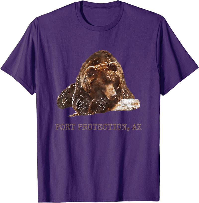 Port Protection Alaska Wild Grizzly Bear Nature Port Protection Brown Grizzly Bear In Snow Alaska Pacific NW T-Shirt - Purple