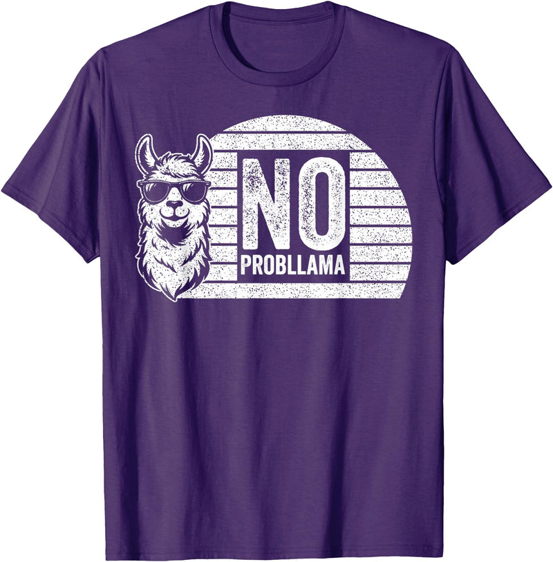 Teetro No Probllama Cool Llama Sunglasses Humor Animal T-Shirt - Purple