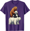 Cute Bear Panda Polar Bear Stack Funny Wildlife Funny Bears Stacked Panda Grizzly Polar Bear Trio Meme Art T-Shirt - Purple