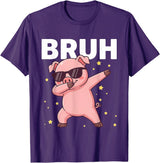 Funny Dabbing Pig Tee for Men Women Kids Bruh Dabbing Pig Sunglasses Funny Pig Dabbing Cute Animal T-Shirt - Purple