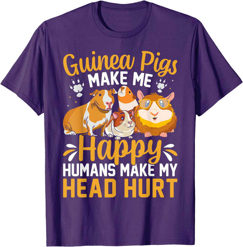 Funny Guinea Pig Gifts For Women Men Kids by DMTRY Guinea Pigs Make Me Happy Humans Make My Head Hurt T-Shirt - Purple