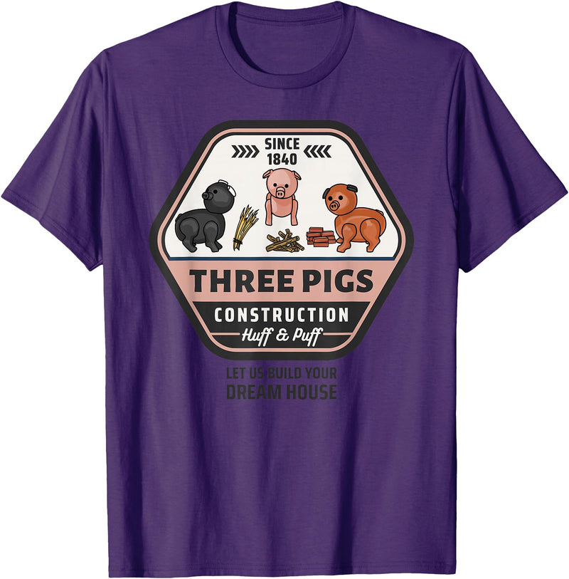 Slightly Unhinged Heather Three Pigs Construction Co. Logo T-Shirt - Purple