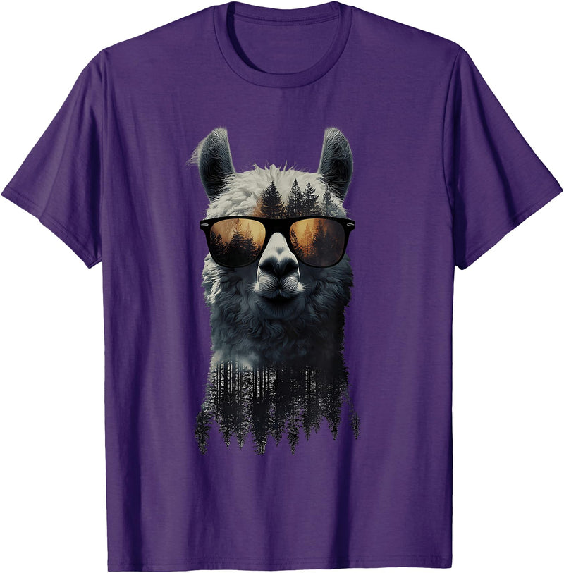 Funny Llama Lover Graphics Funny Alpaca Llama with Sunglasses Animal Graphic T-Shirt - Purple