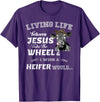 apparelaxArt Living Life Somewhere Between Jesus Take The Wheel Cow T-Shirt - Purple