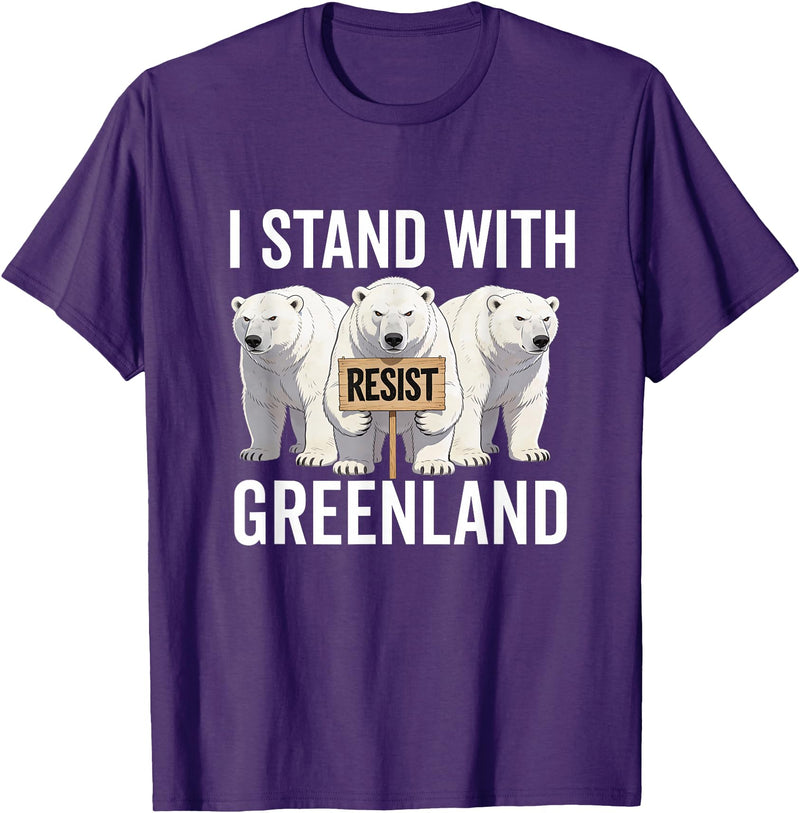 I stand with Greenland Merch Apparel I Stand with Greenland Protest Polar Bear Greenland Denmark T-Shirt - Purple
