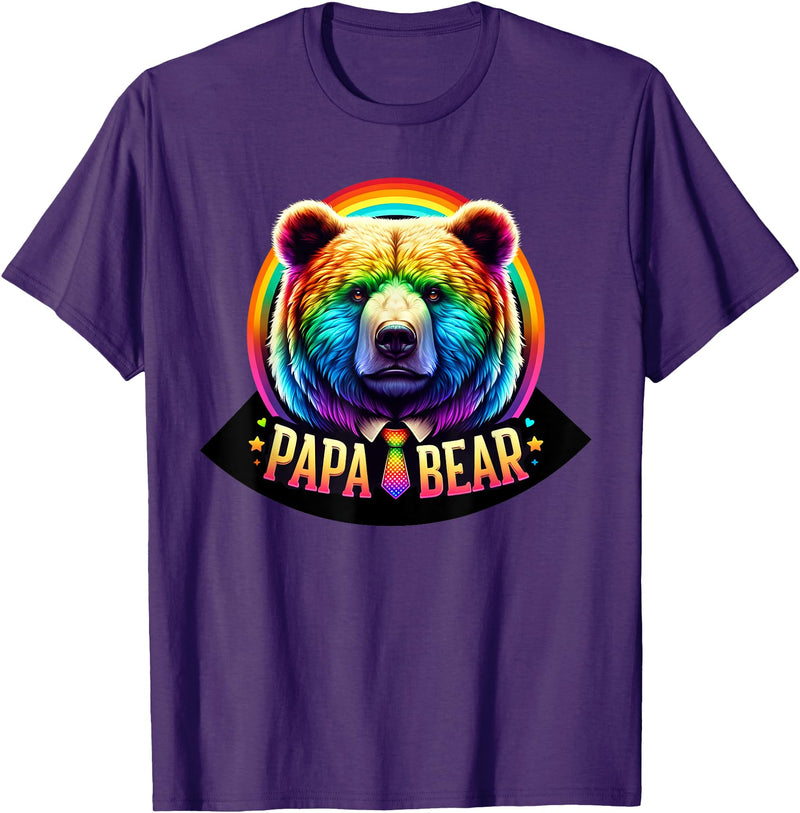 BearPride Creations LGBTQ Papa Bear Rainbow Gay Pride Equal Rights Fathers Day T-Shirt - Purple