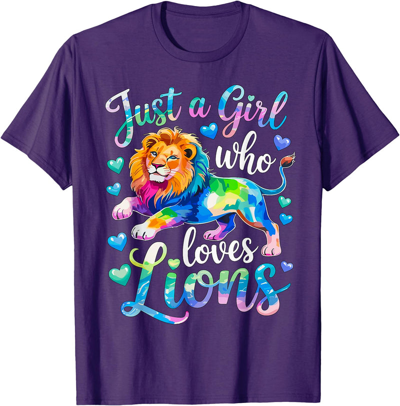 Funny Lion Lover Lion Animal Just a Girl Who Loves Lions T-Shirt - Purple