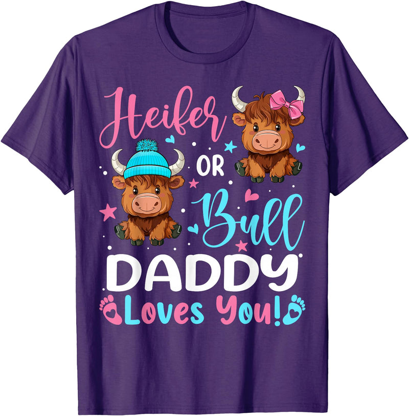 Reveal Party Highland Cow Bull or Heifer Daddy Loves You Highland Cow Lover T-Shirt - Purple