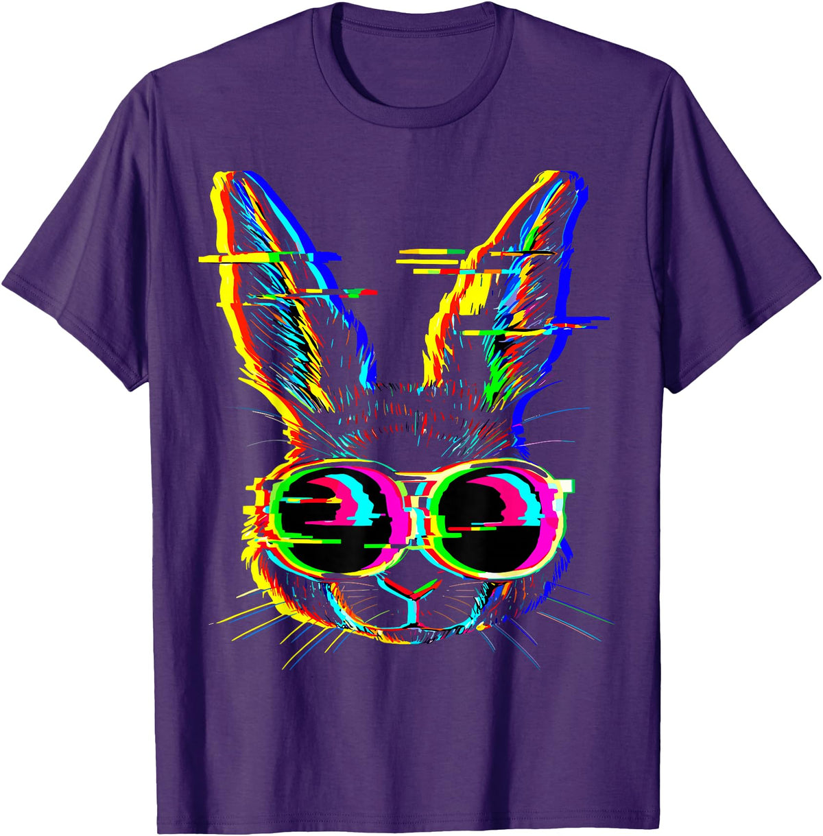 Trippy Rabbit Vibrant Glitch Effects Vaporwave EDM Lover T-Shirt in Purple
