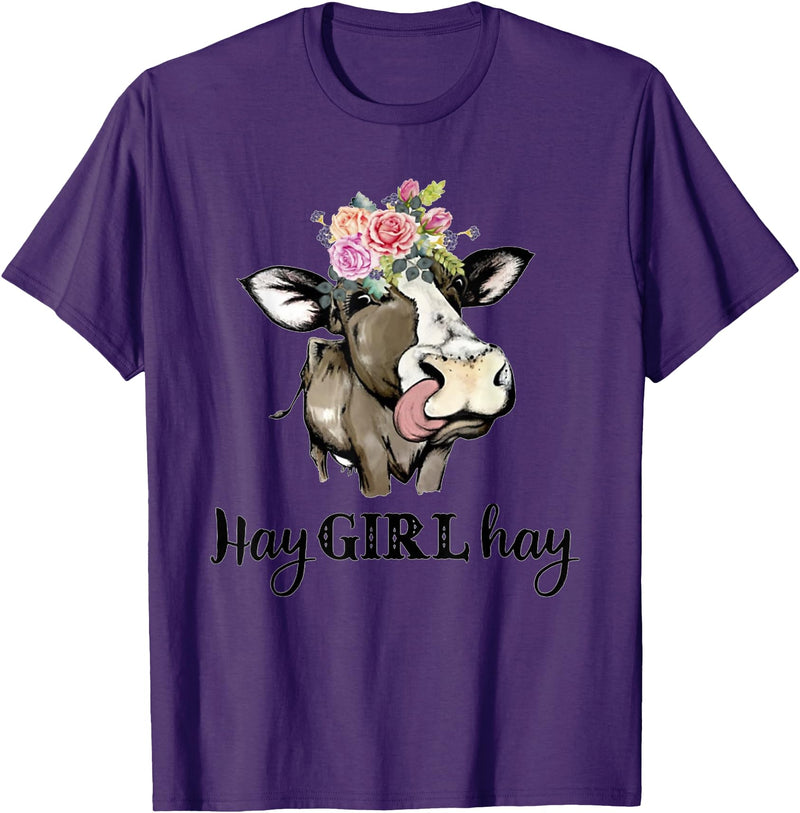 Funny Cow Design Cow Hay Girl Hay T-Shirt Funny Cow Lovers Heifer Gifts Tee T-Shirt - Purple