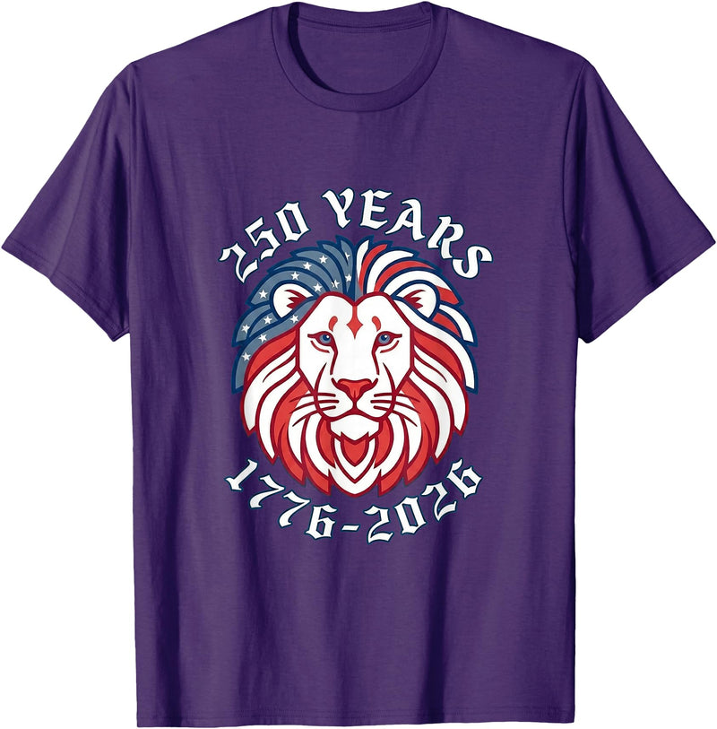 250th Anniversary Vintage Funny Cute Tees 250 Years 250th Anniversary July 4th Lion T-Shirt - Purple