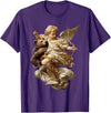 Vintage Angel Aesthetic Classical Art Cute Cherub Angel with Bear Baroque Renaissance Aesthetic T-Shirt - Purple